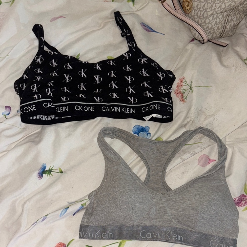 Calvin Klein Logo Black and Solid Gray Bralette Duo